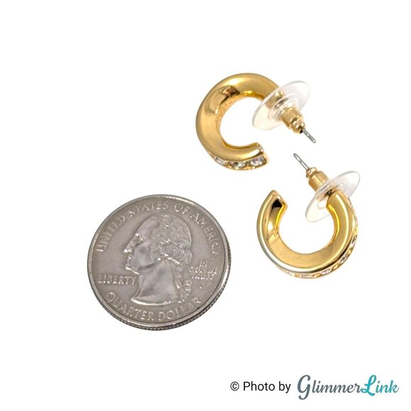 Vintage Nolan Miller Glamour Collection Gold Tone Rhinestone Hoop Earrings 1990s - Picture 7 of 11